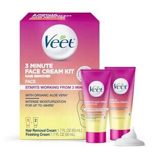 Veet 2 Piece Women's Facial Hair Remover Kit, 1.7 Fl Oz Hair Removal Cream + 1